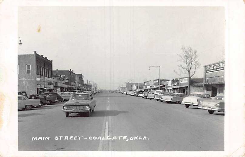 Postcard OK: RPPC Street Scene, Coalgate, Oklahoma, Posted 1962