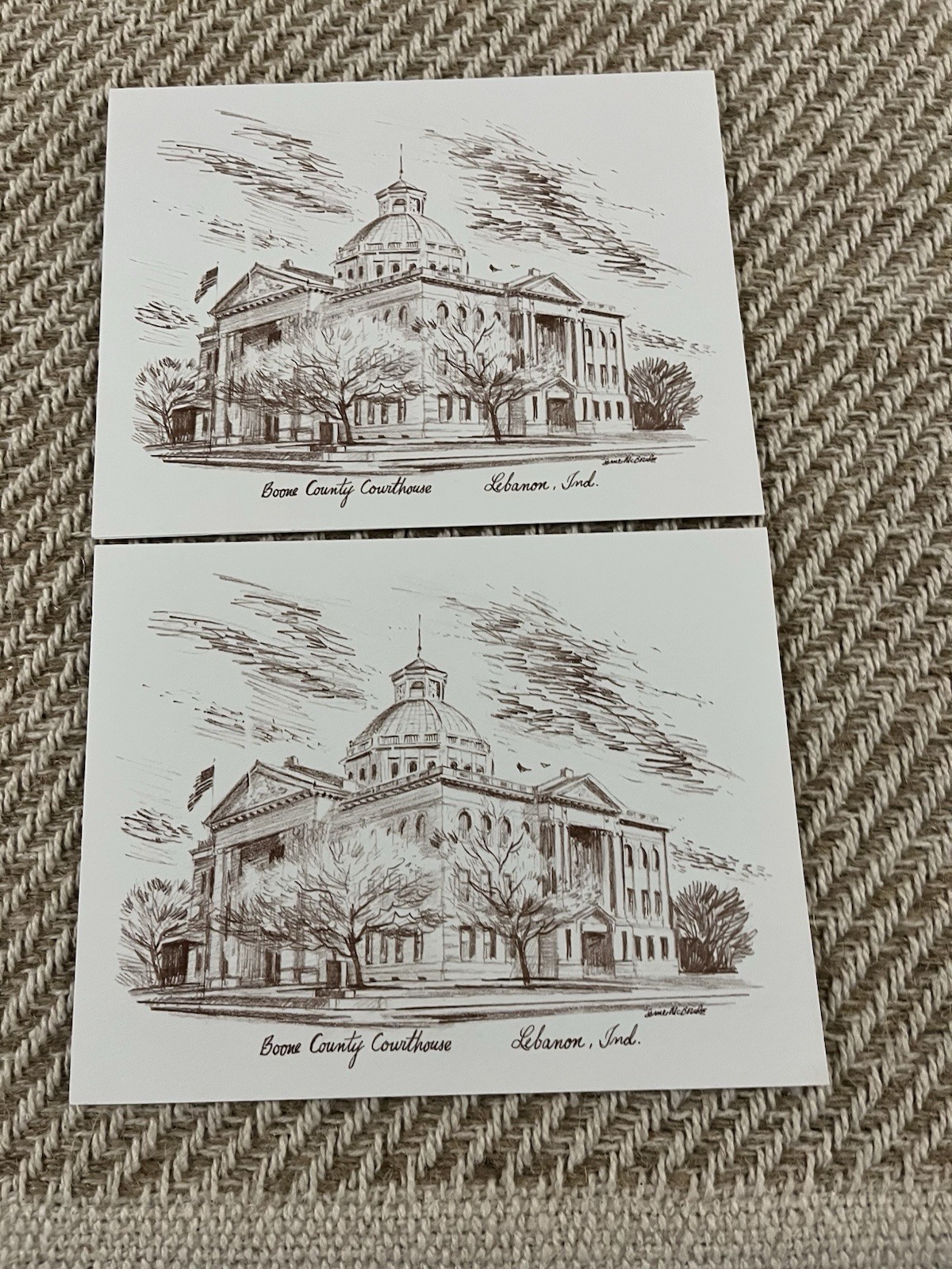 Vintage Hand-drawn Lebanon Indiana Notecards 