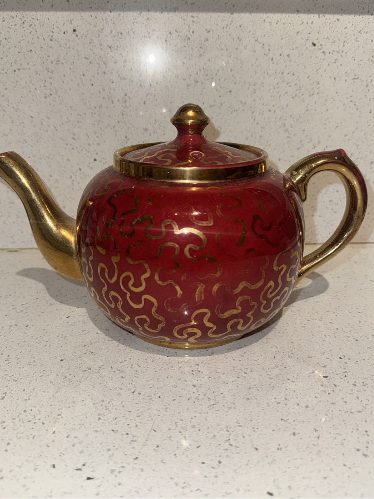 Vintage Sudlows Burslem Teapot Red Gold Squiggle Made In England Pattern 0657