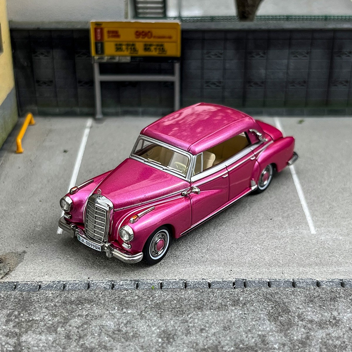1/64 Scale Pink Convertible 300D Diecast Model, Opening Hood, Vintage German