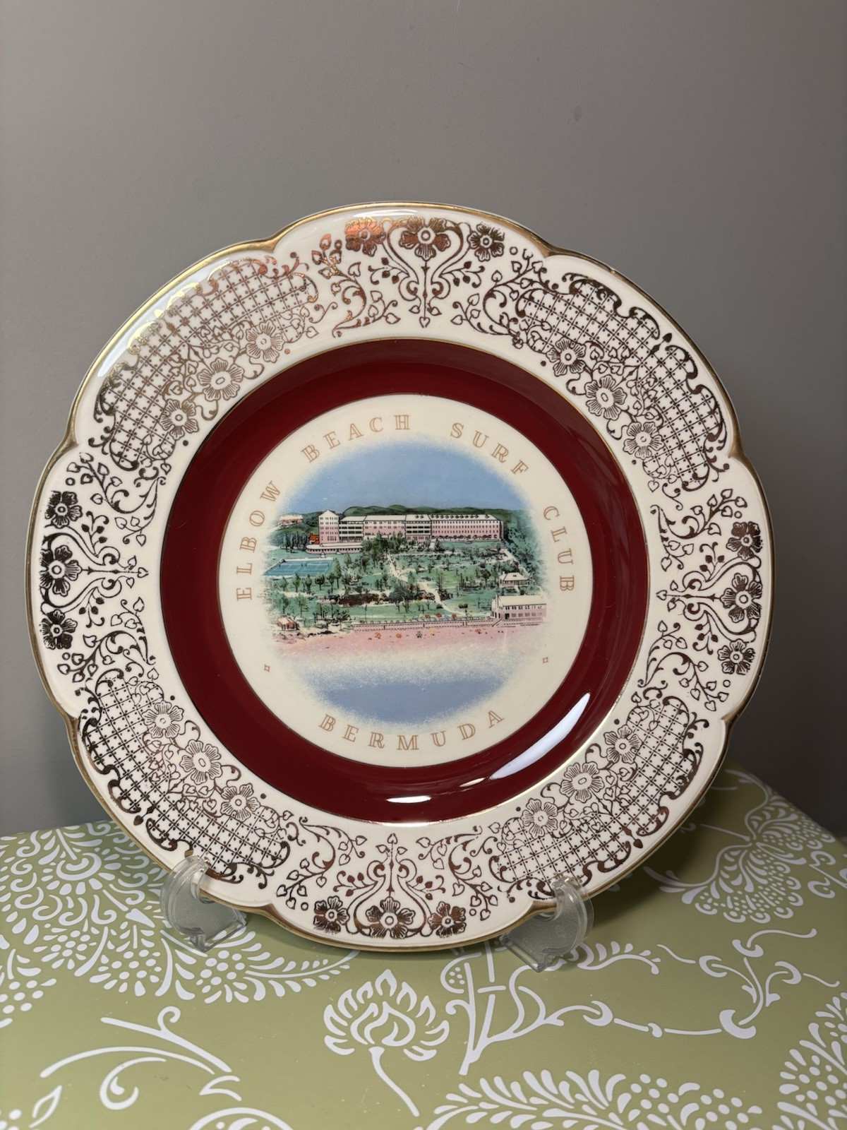 Vintage Elbow Beach Surf Club Bermuda Souvenir Plate Wood & Sons England