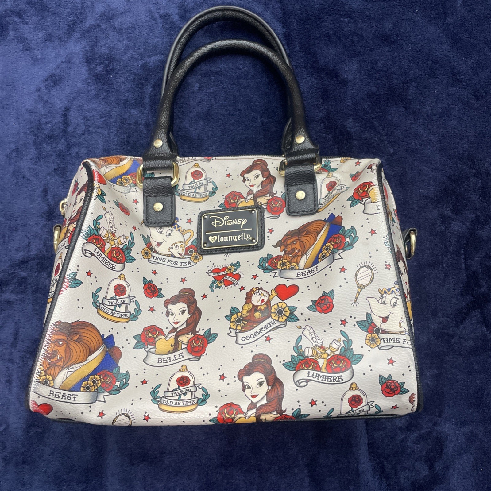 Loungefly Disney Beauty and the Beast Tatoo Belle AOP Purse Handbag Mrs Potts