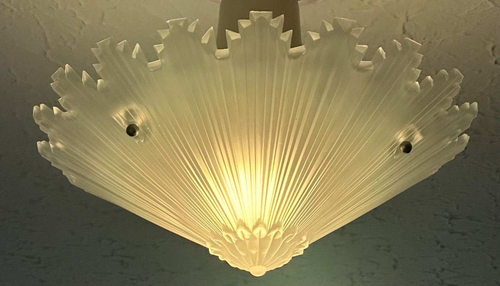 Vintage 1930s Art Deco Frosted Glass Starburst Ceiling Light Shade (11.25”)