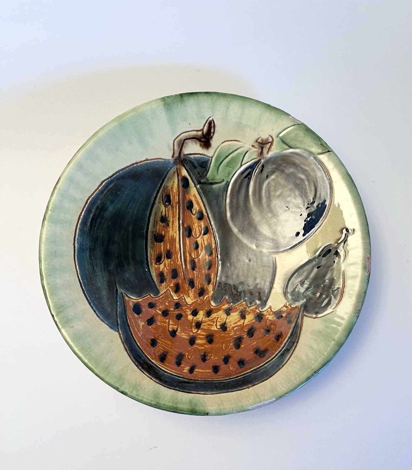 Vintage Puigdemont Spanish Hand Painted Pottery Fruit Wall Plate Signed