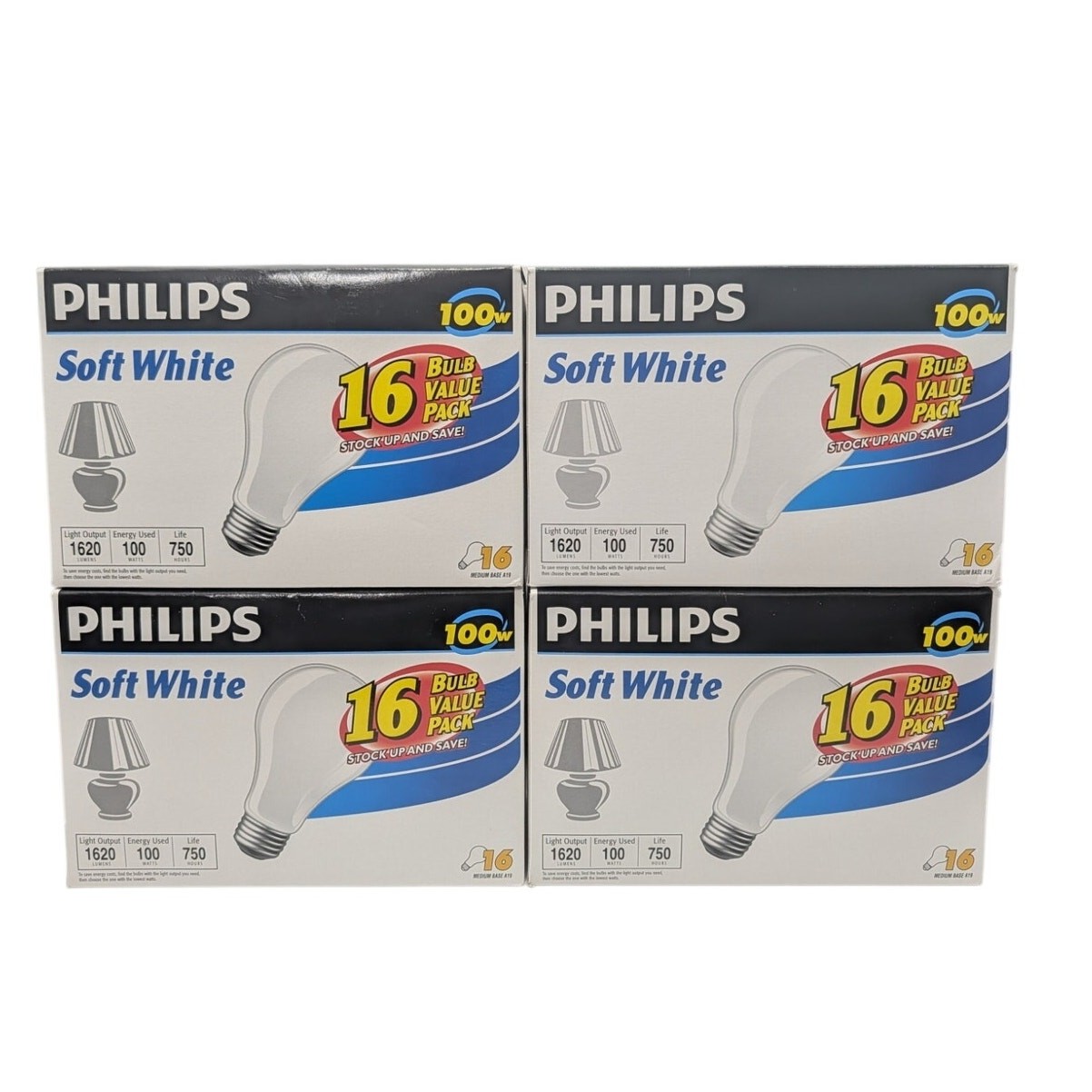 Philips 100W Soft White Incandescent A19 Light Bulbs 59 Bulbs Total READ