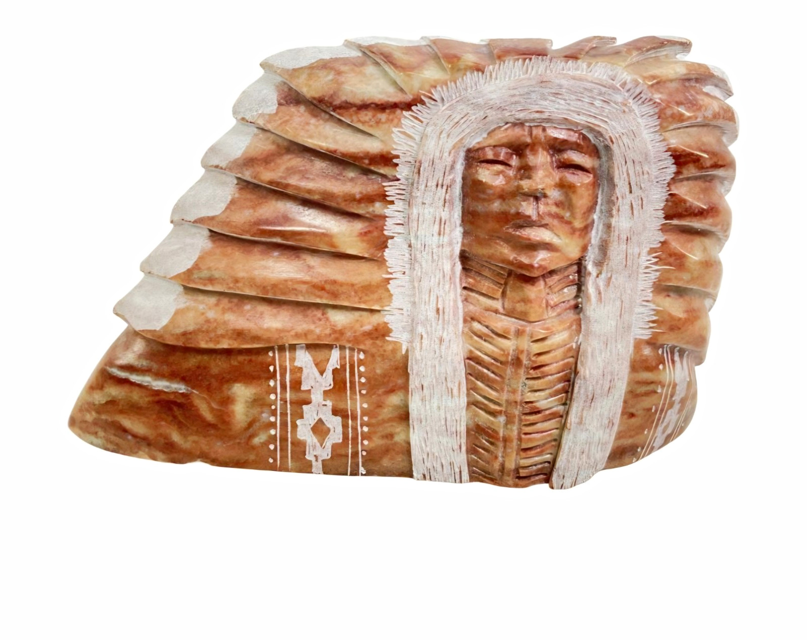 Navajo Diana Blueeyes Alabaster Sculpture Indian Chief Signed DBE 7lb Vintage