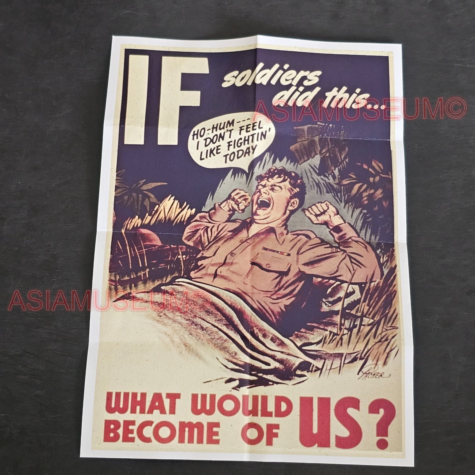 1944 WW2 USA AMERICA SOLDIER SLEEP DID THIS NO FIGHTING PROPAGANDA POSTER J112