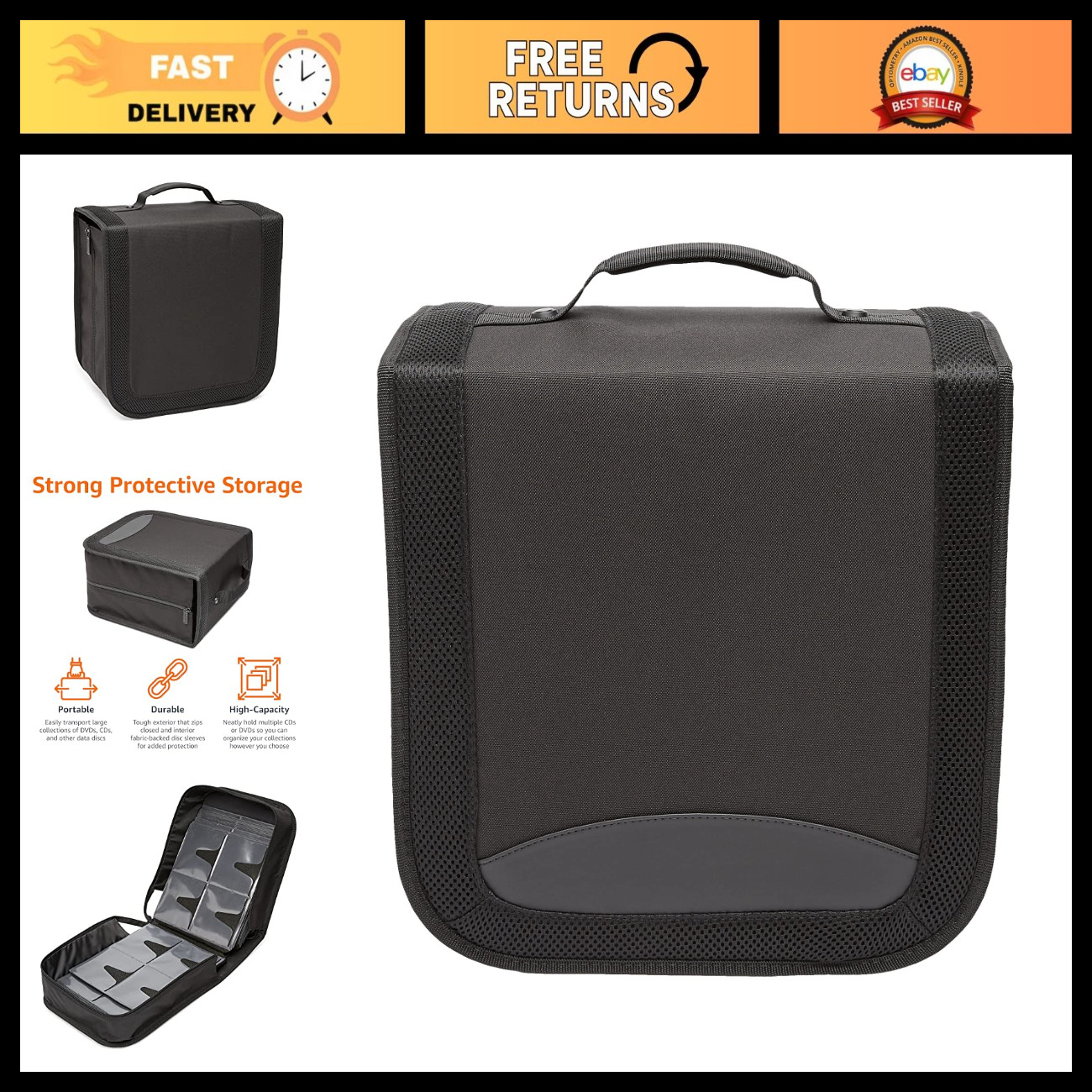 Amazon Basics Polyester CD/DVD Portable Storage Binder with Handle, 400-Capacity