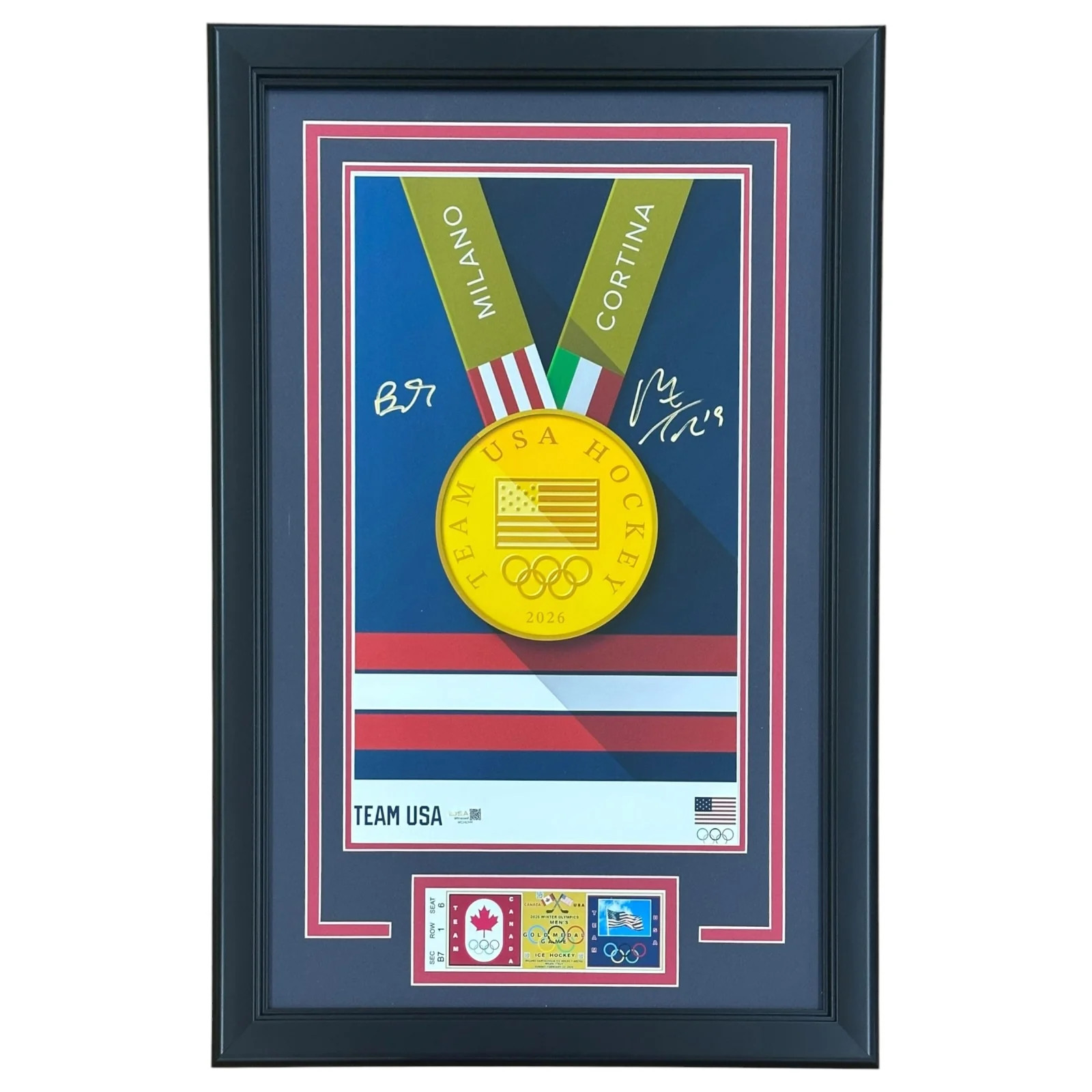 Matthew Tkachuk & Brady Tkachuk Autographed Deluxe Framed Olympics Gold Medal Mi