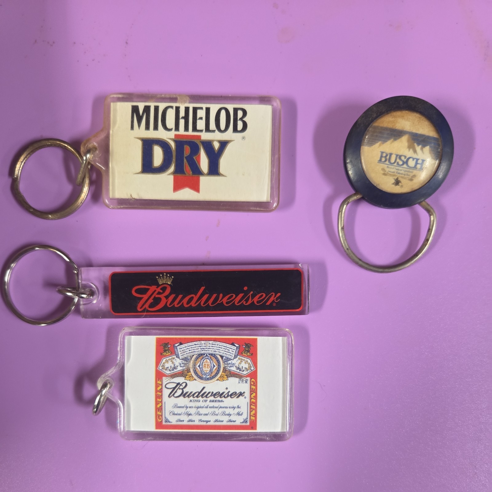 Vintage Budweiser Michelob busch beer keychains 