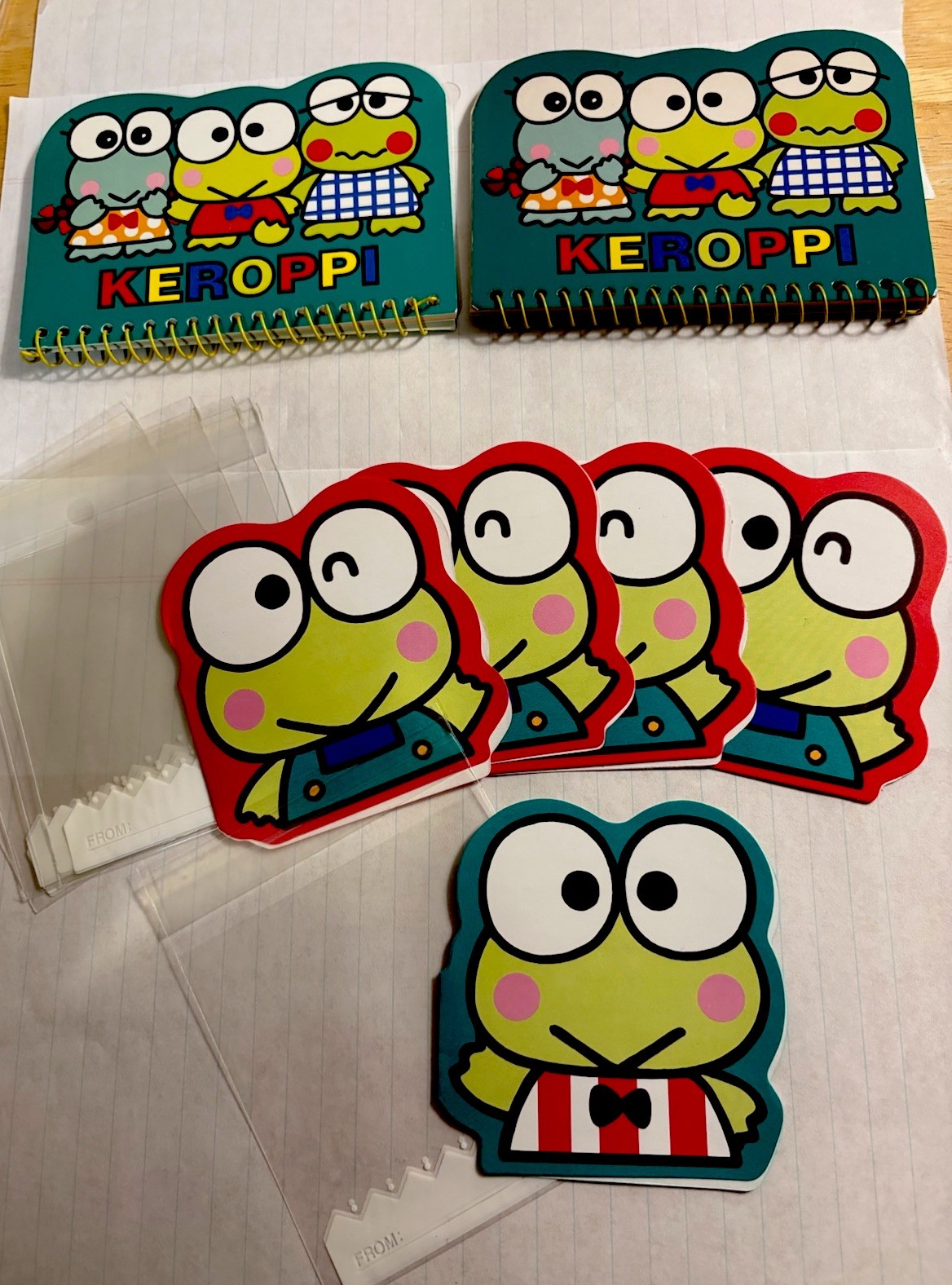 2-Keroppi Small Note Pads Sanrio Vintage 1997 Rare, plus 5 extra note cards