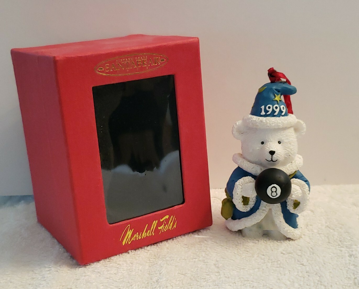 Marshall Field’s 1999 Fifteen Years Santa Bear Wizard 8 Ball Ornament NEW
