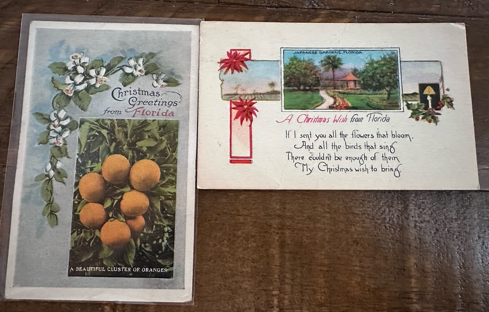 Lot of 2~Antique Christmas Greetings from-Florida Postcards~Orange Groves~r378