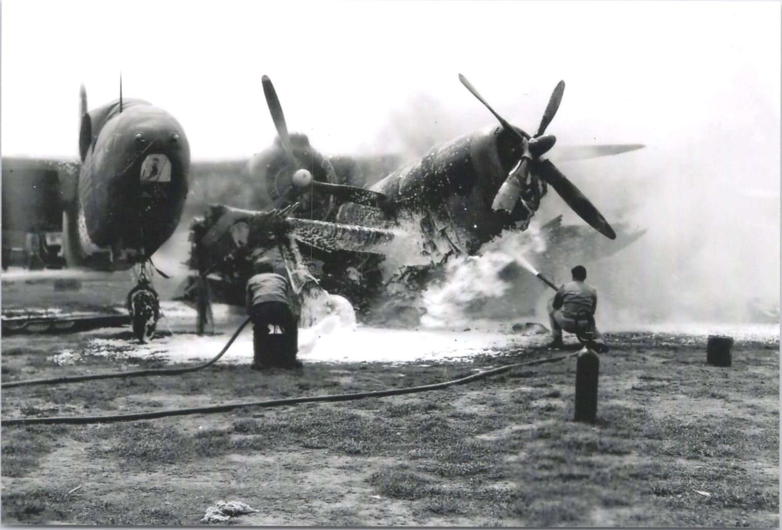 WW II Reproduction Photograph P-38 Lightning Plane Crash Firefighters