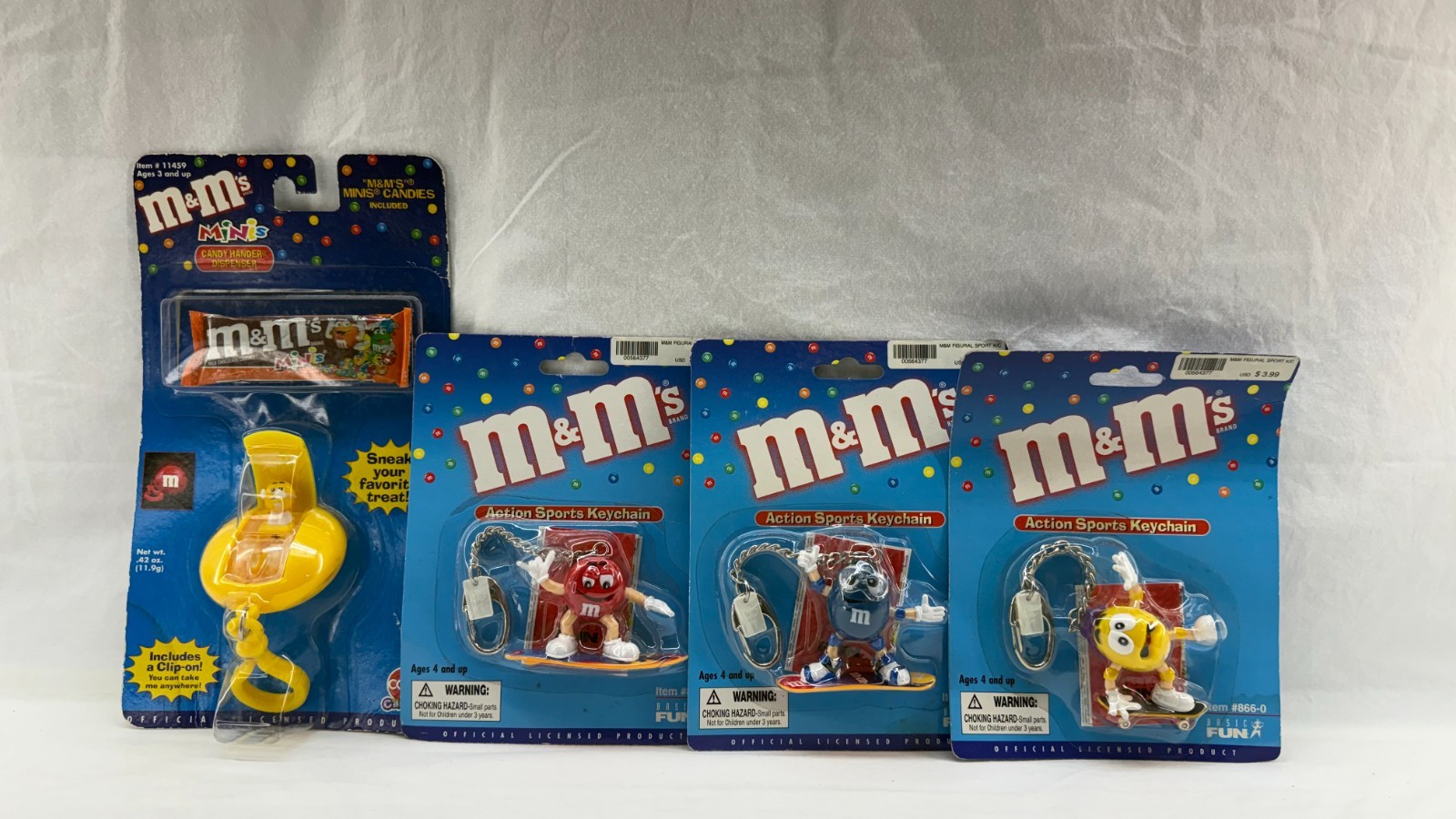 M&M Sealed Bundle – Minis Dispenser + Sports Keychains – Collectible Lot