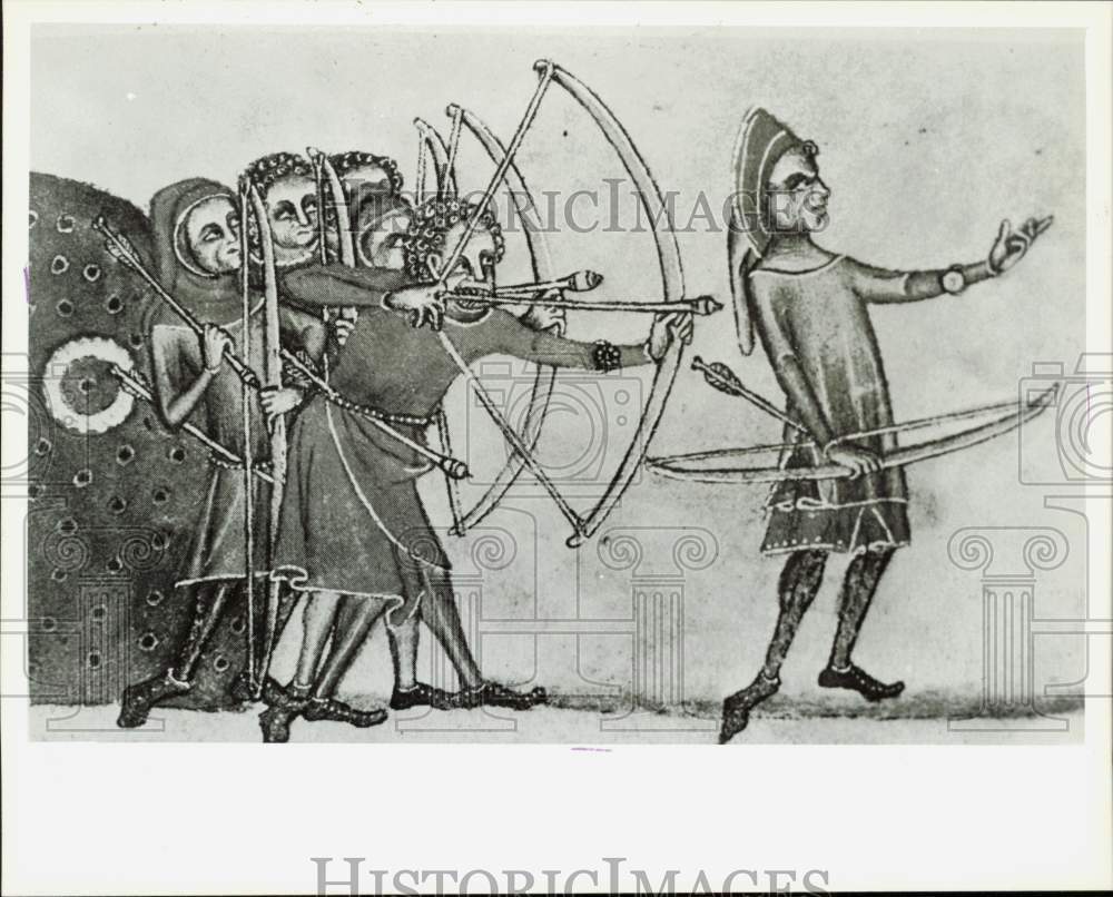1978 Press Photo English Archers Train with Longbow, from Late 13th Century Book