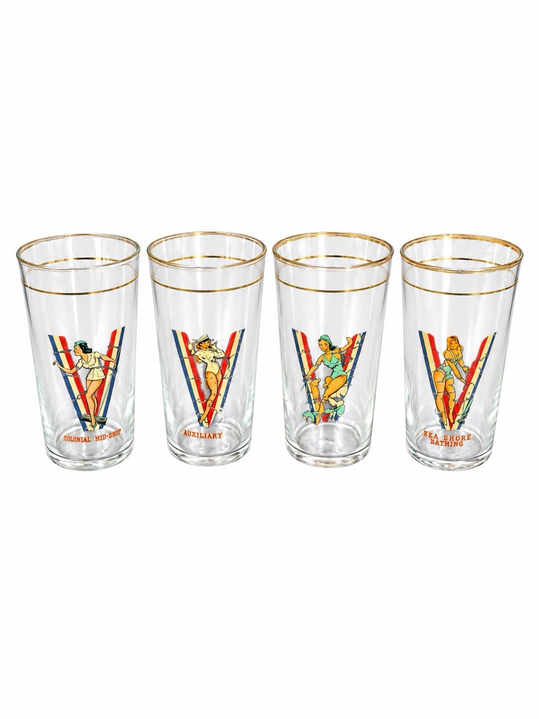 Vintage WWII 1942 Victory Glasses Tumbler Cups Philip Ronald Products Co