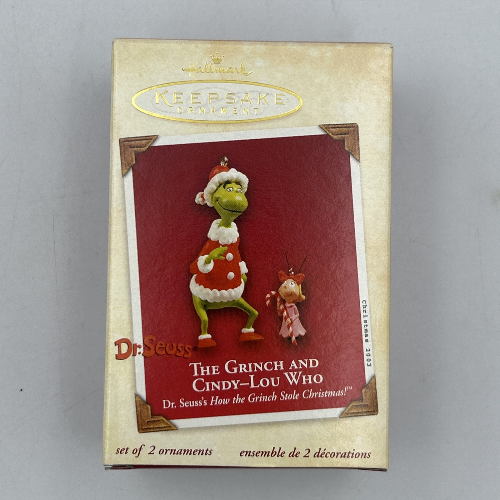 2003 The Grinch series, Hallmark Grinch Cindy Lou Who Set Of 2 Ornaments NEW