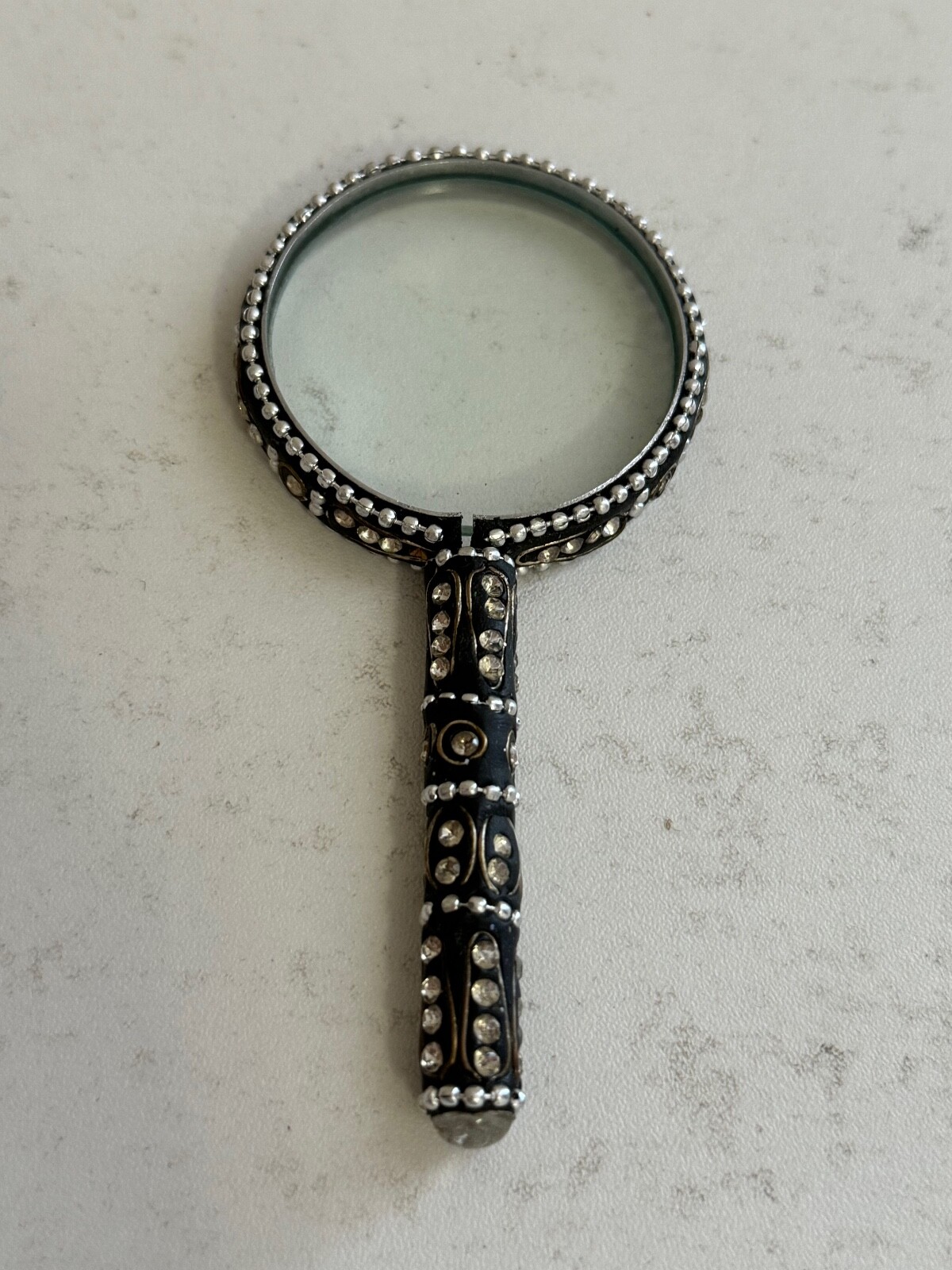 Cute Decorative Black Magnifying Glass w/ Faux Jewels Decoration