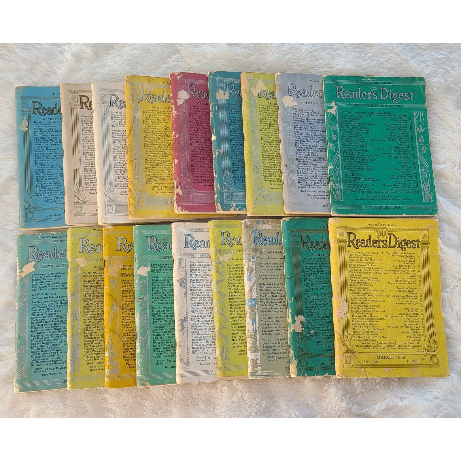 Vintage Readers Digest Magazine Lot 1938-1943 WWII Era Ephemera 18 Issues