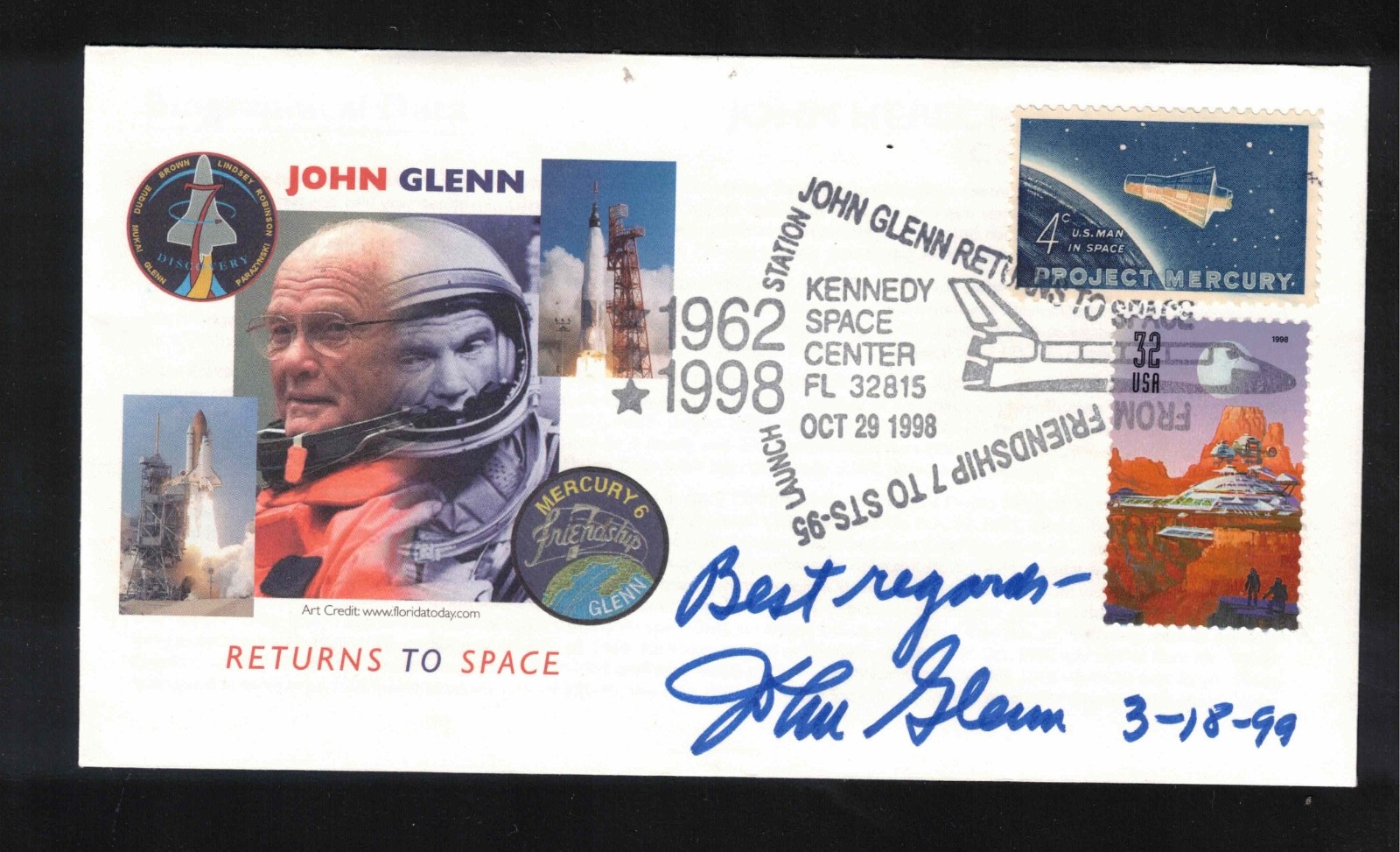 1999 John Glenn Signed Kennedy Space Center Cancel Cover