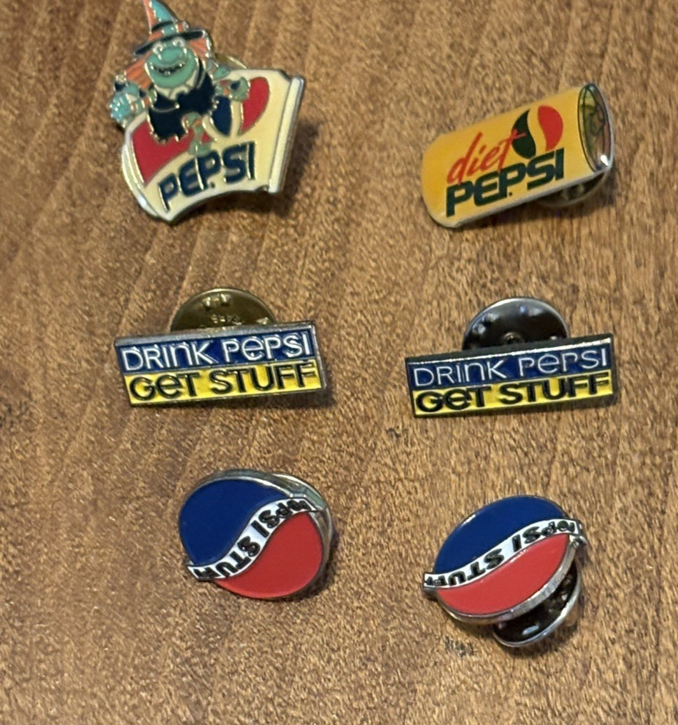 Vintage 1990's Pepsi Enamel Lapel Pin Lot Of 6-Pepsi Stuff-Diet Pepsi-Witch