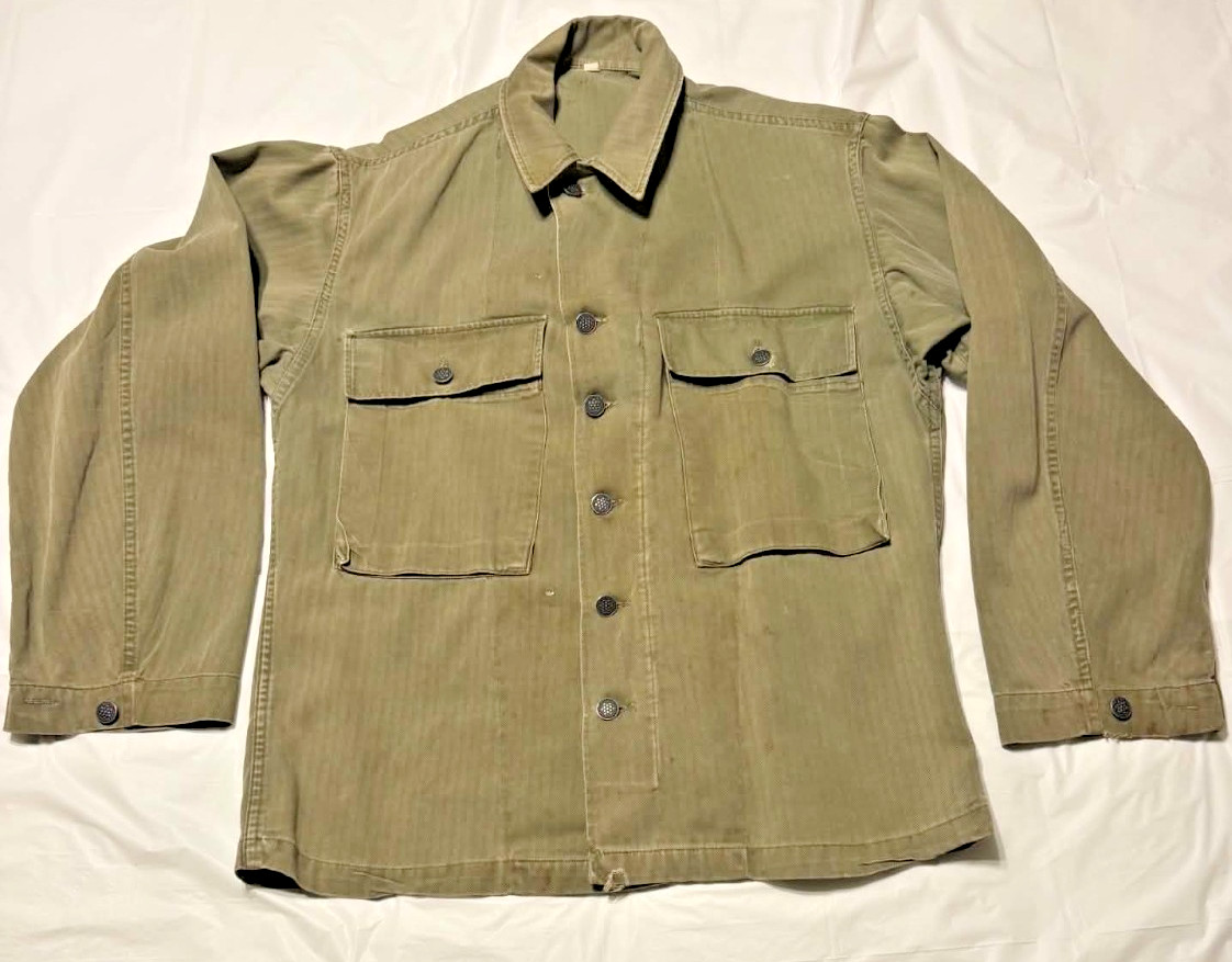1940s WWII 36R US Army Jacket HBT Herringbone Twill Gas Flap 13 Stars Shirt Coat