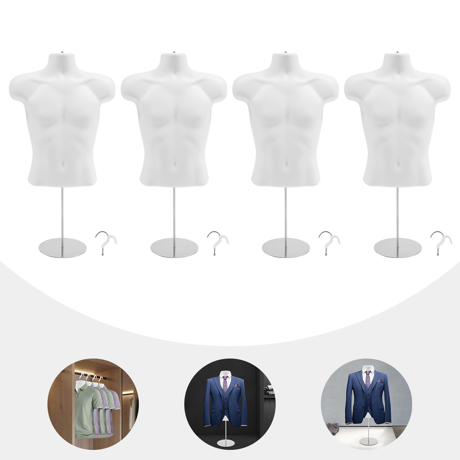 4 Pack Male Mannequins Hollow Back Maniquin Body Half Maniquin Body Display Set