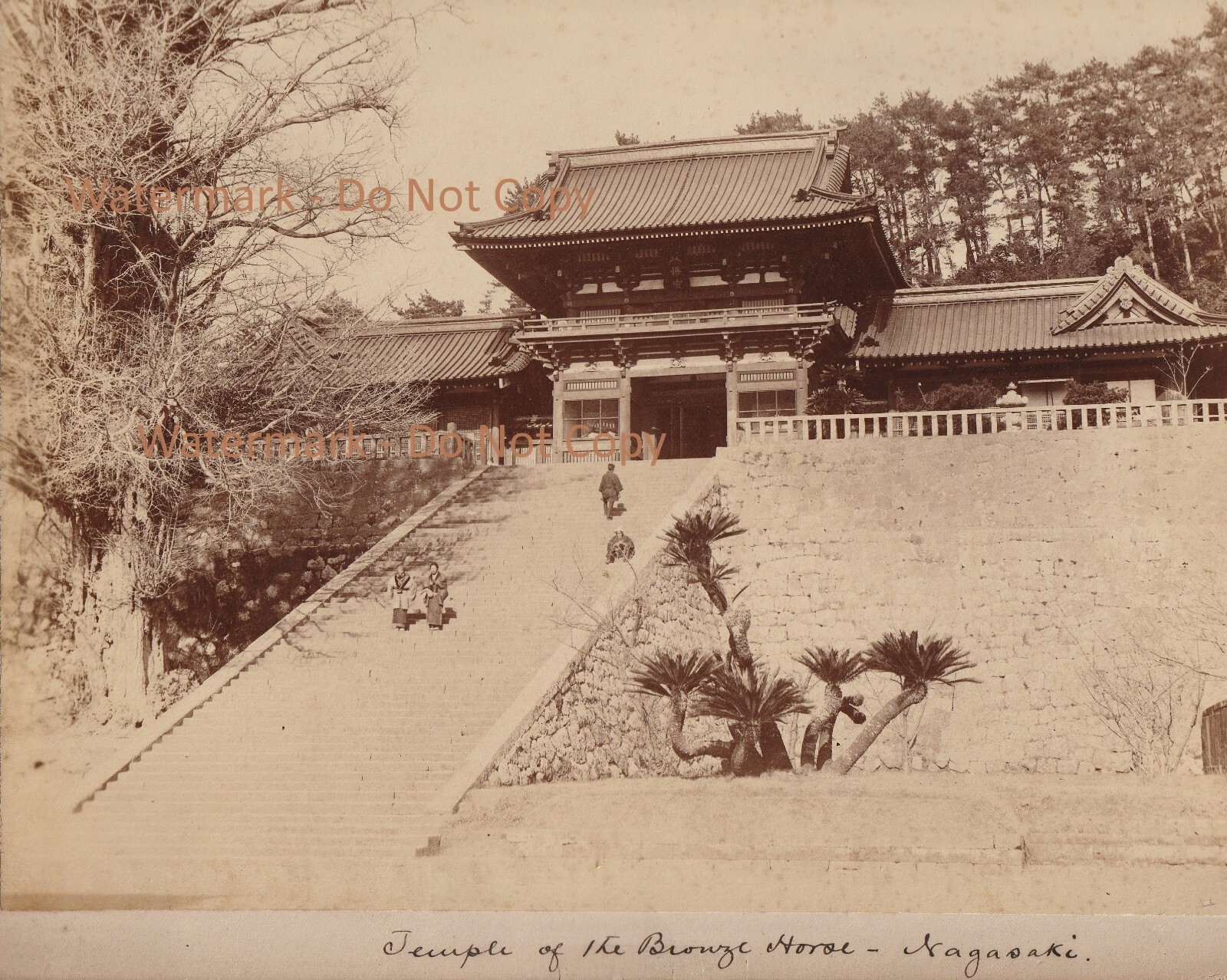 Japan 1860s Temple Nagasaki - RARE LG Mounted Albumen Photo Charles Leander Weed
