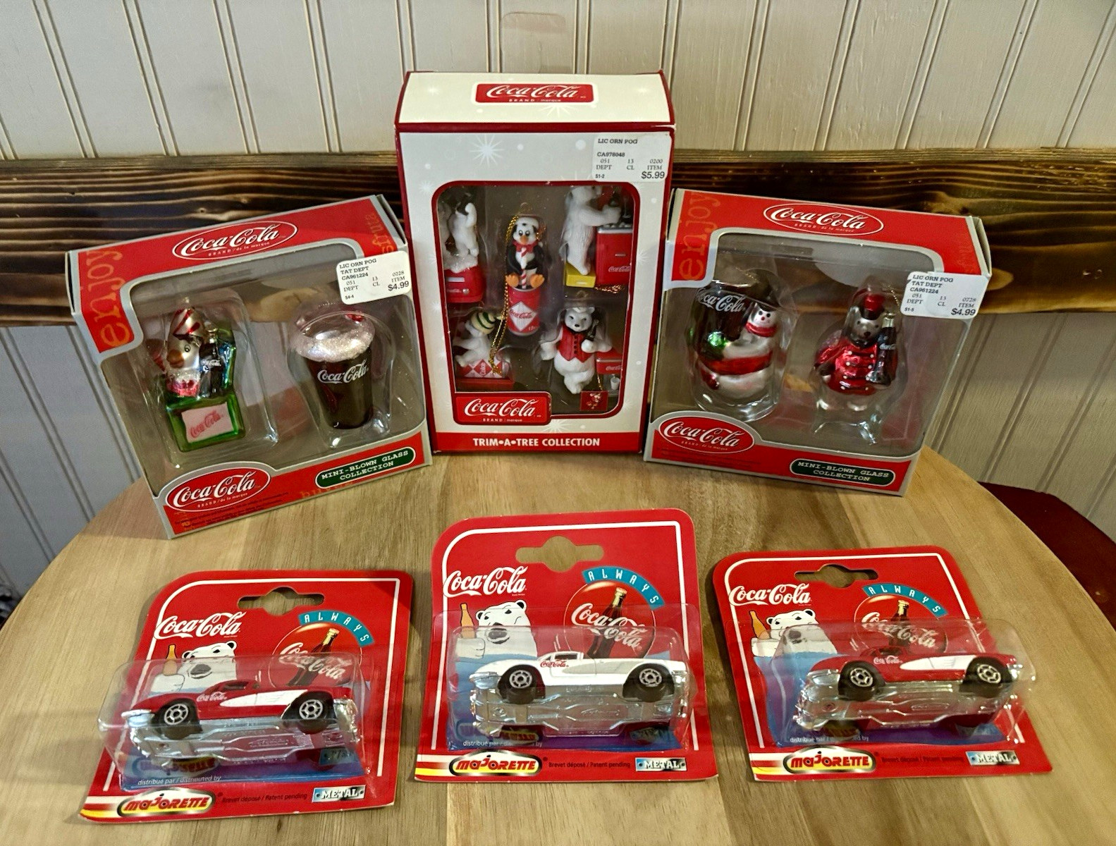 Vintage Coca-Cola Christmas Ornament Diecast Car Lot Cavanagh Majorette 6pc New