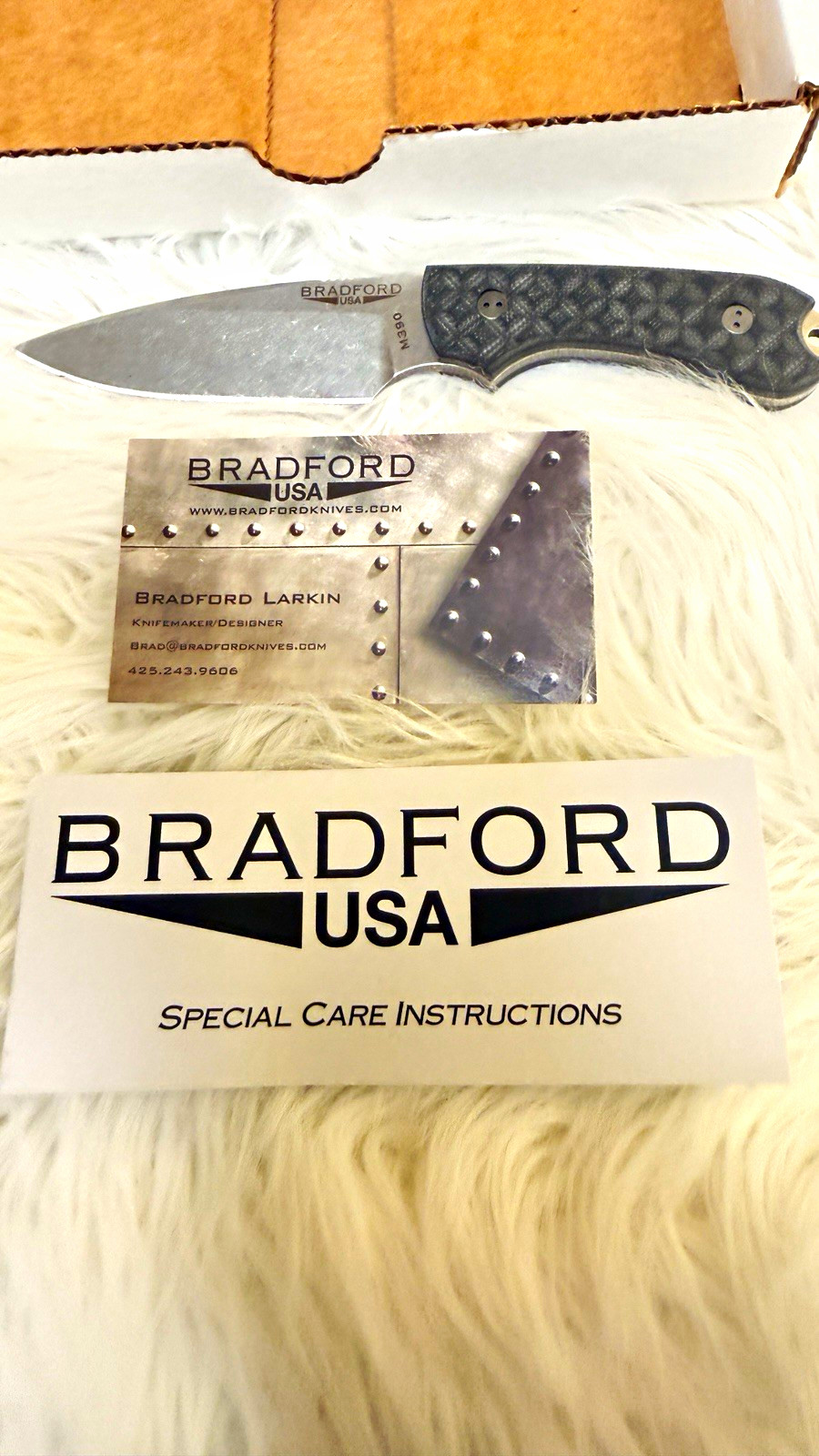 Bradford USA Fixed Blade Knife Drop Point Stainless W/ Kydex Sheath Full Tang 