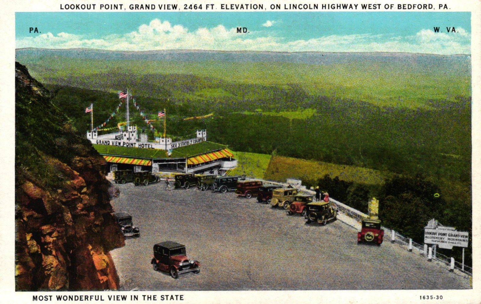 Lincoln Highway Pennsylvania - Lookout Point, Grand View, 2464 Ft. W. of Bedford