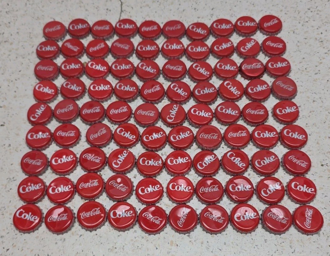 Lot of 100+ Coca-Cola Coke Metal Bottle Caps Red Crown Caps Craft Collectible