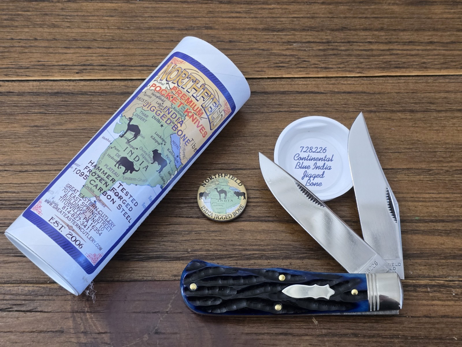 Great Eastern #72 Blue India Bone French Creek Trapper Knife 728226 GEC