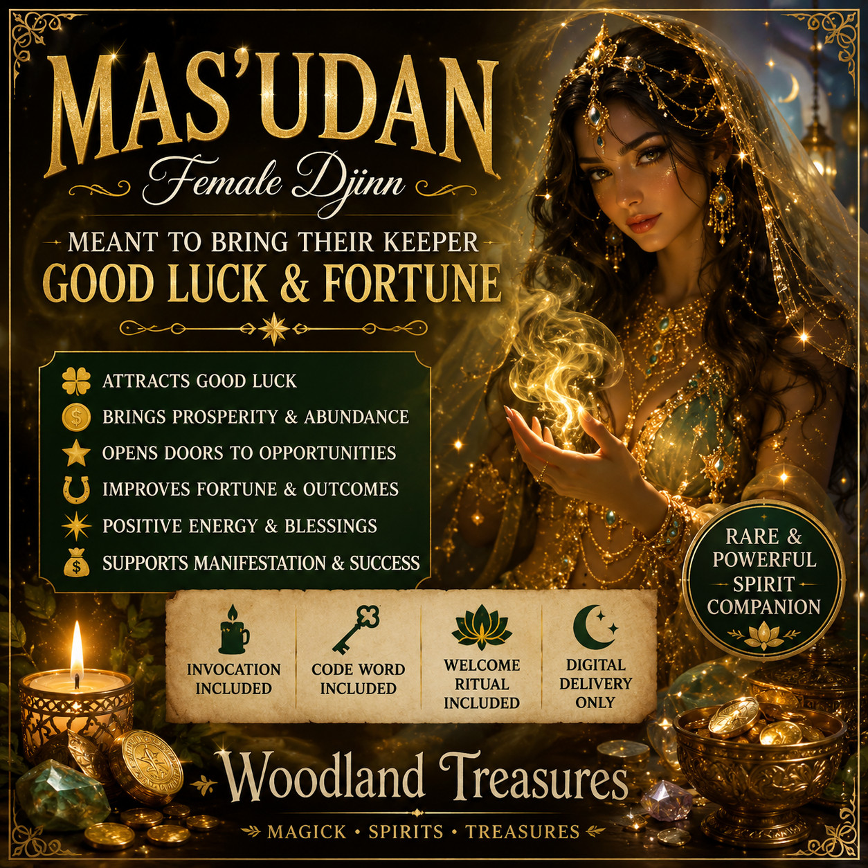 MAS\'UDAN – Female Djinn of Fortune & Good Luck | Prosperity Spirit Companion