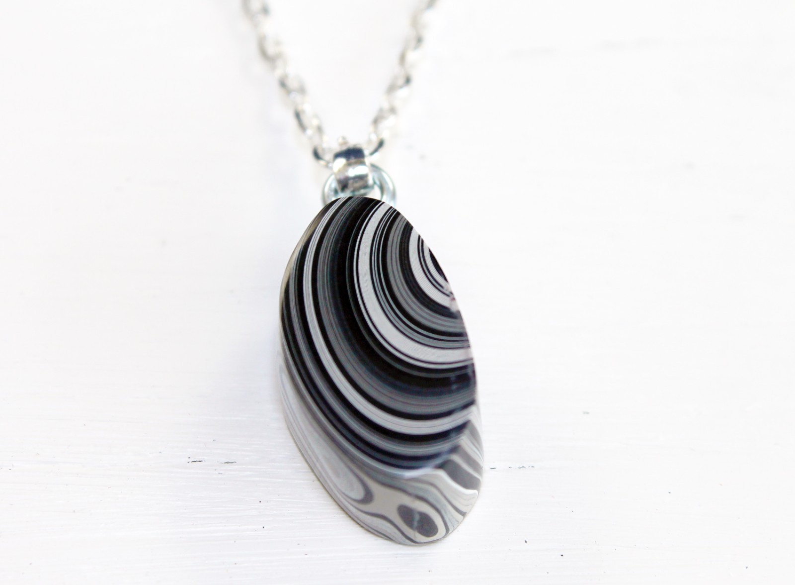 Fordite Necklace - 22.71mm x 12.36mm x 10.43mm - Silver Color Chain (N150)