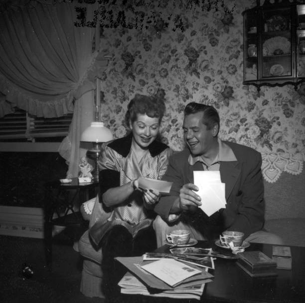 American actress Lucille Ball reads letters home husband Desi Arna- Old Photo
