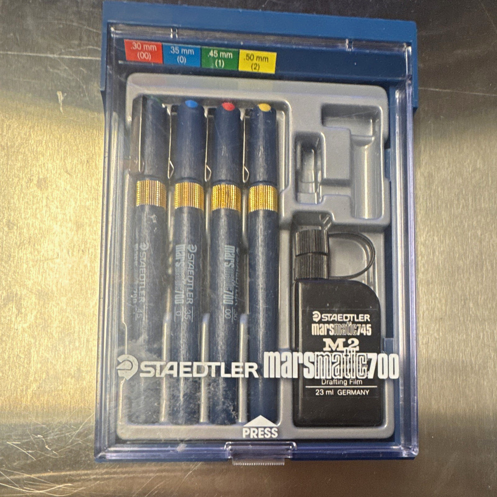 Staedtler Marsmatic 700 Technical Pen Set w/ 745 Drafting Film & Ink Bottle