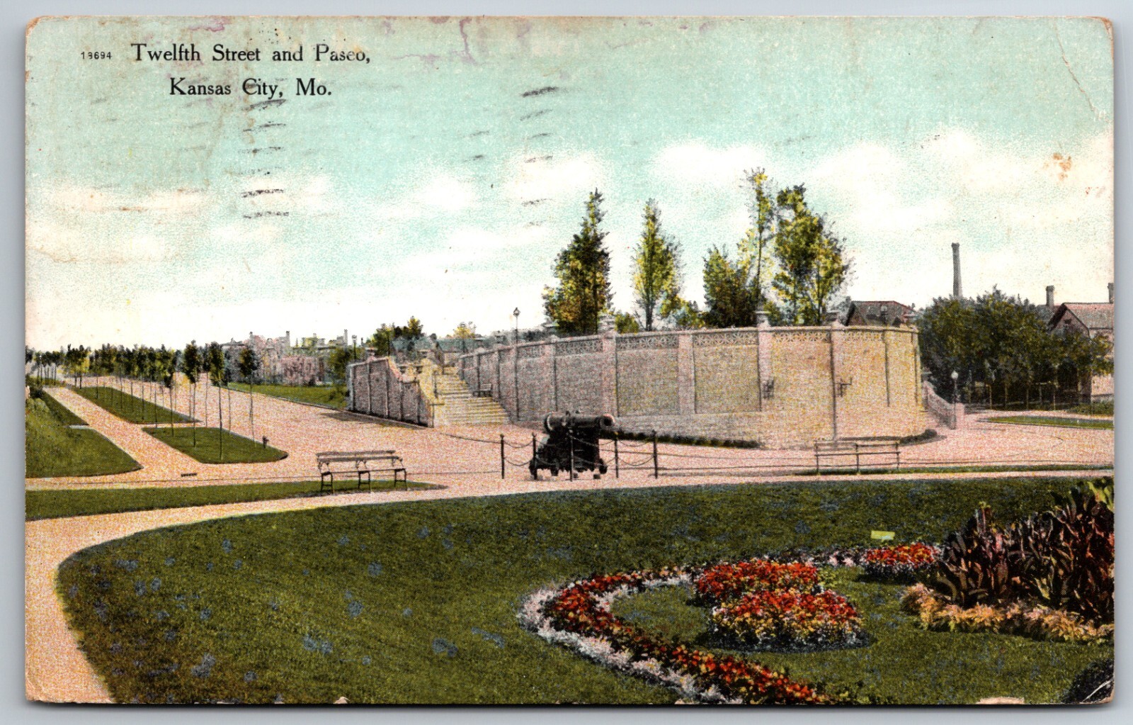 Twelfth Street and Pasco Kansas City Missouri MO Civil War Cannon 1909 Postcard