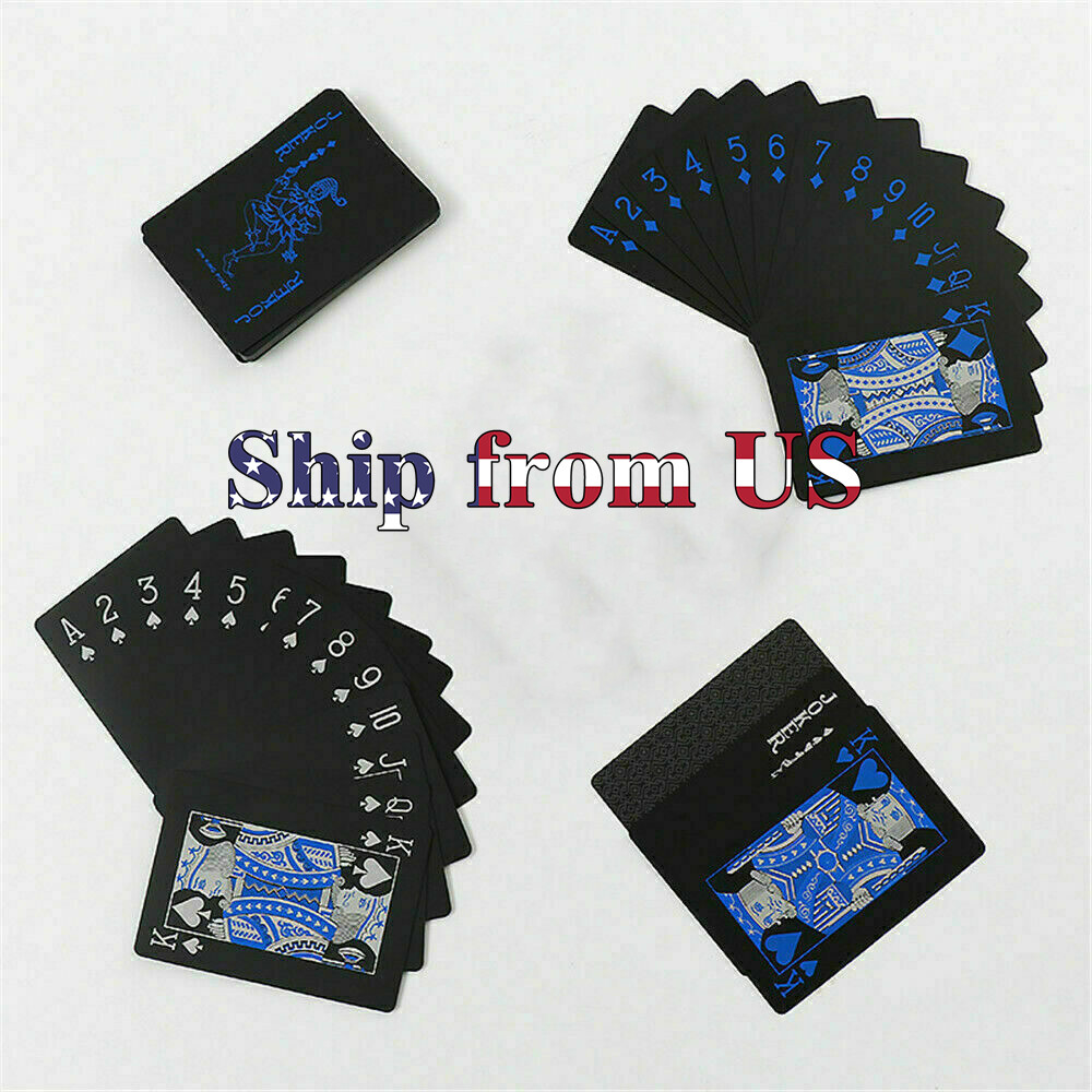 Plastic Poker Playing Cards Table Game Magic Props Durable Waterproof PVC Black