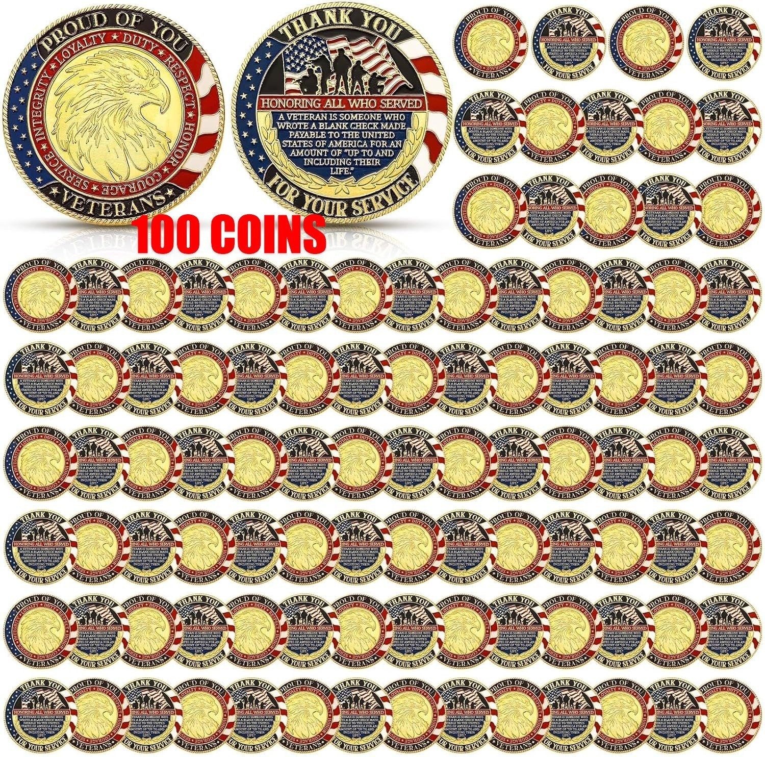 Challenge Coin Lot 100 PCS BRAND NEW USA VETERAN Bald Eagle Thank You