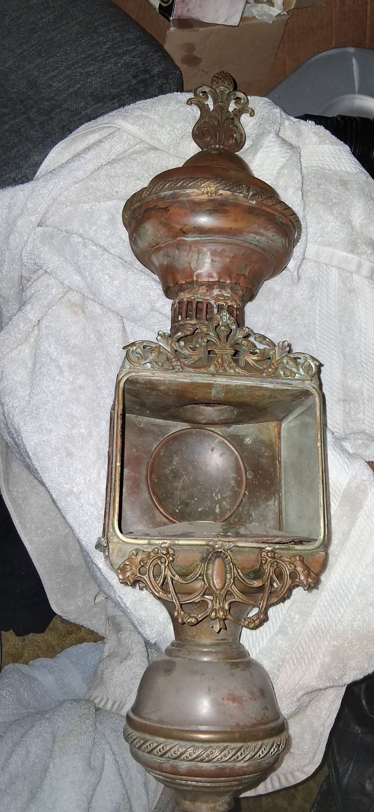 Antique Victorian Brass Carriage Lamp - Ornate Horse-Drawn Coach/Hearse Oil...