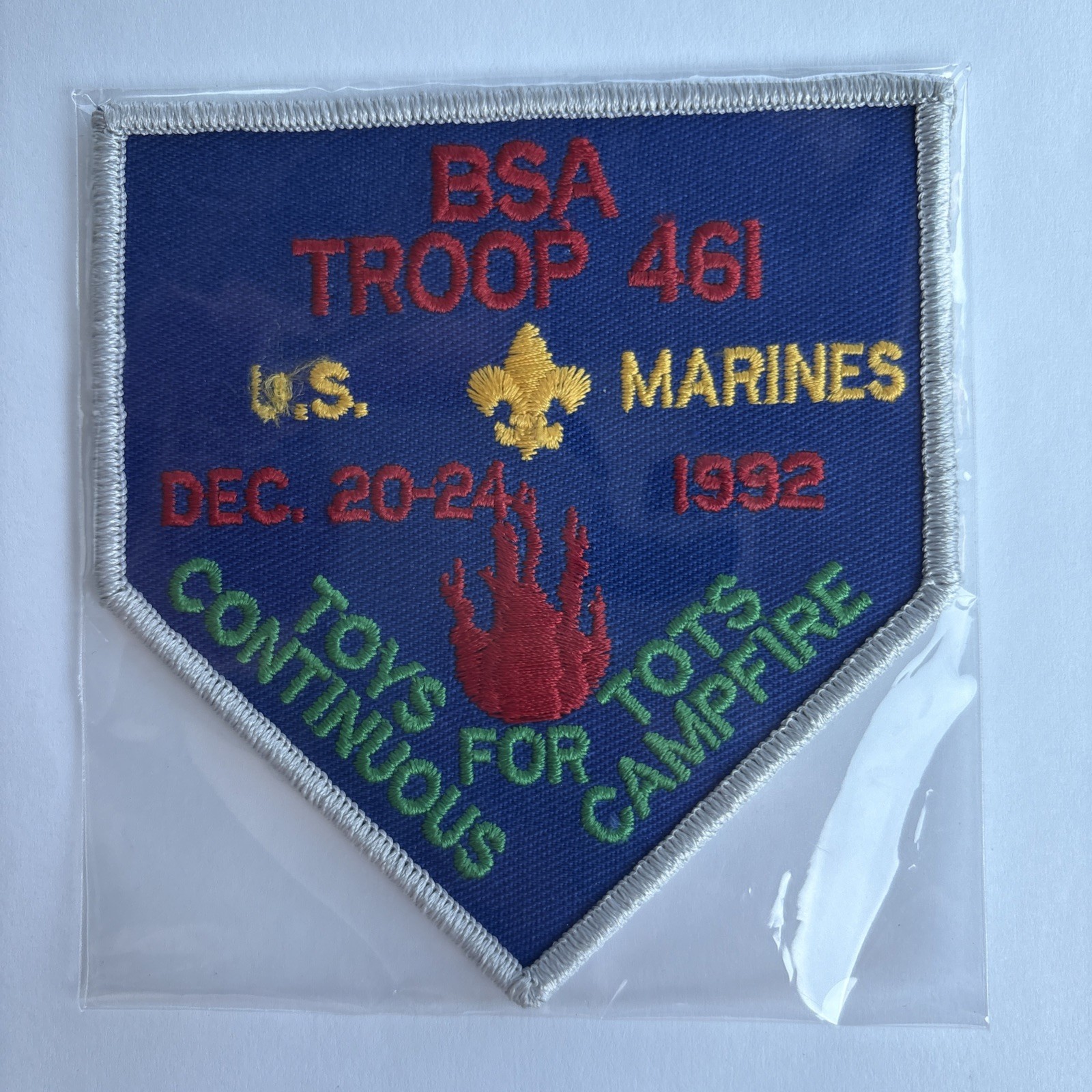 1992 BSA Troop 461 Toys For Tots US Marines Continuous Campfire Patch -RARE