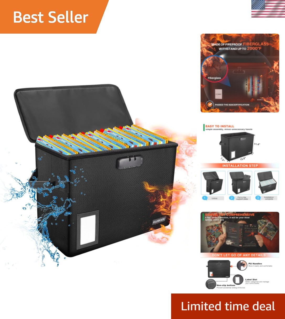 Comic Book Storage Box with Lock, Fireproof Comic Book Organizer Comic Book Storage Box with Lock, Fireproof Comic Book Organizer