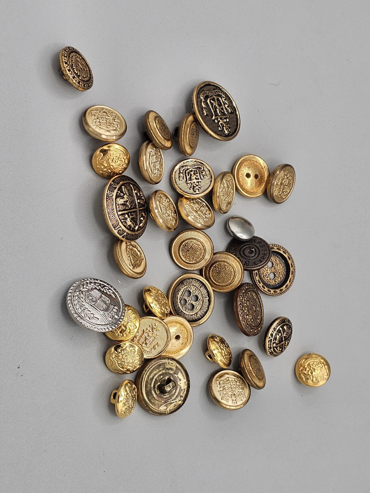 Vtg Antique Metal Button Lot Military Brass Navy Crest Shield Shank Back Gold