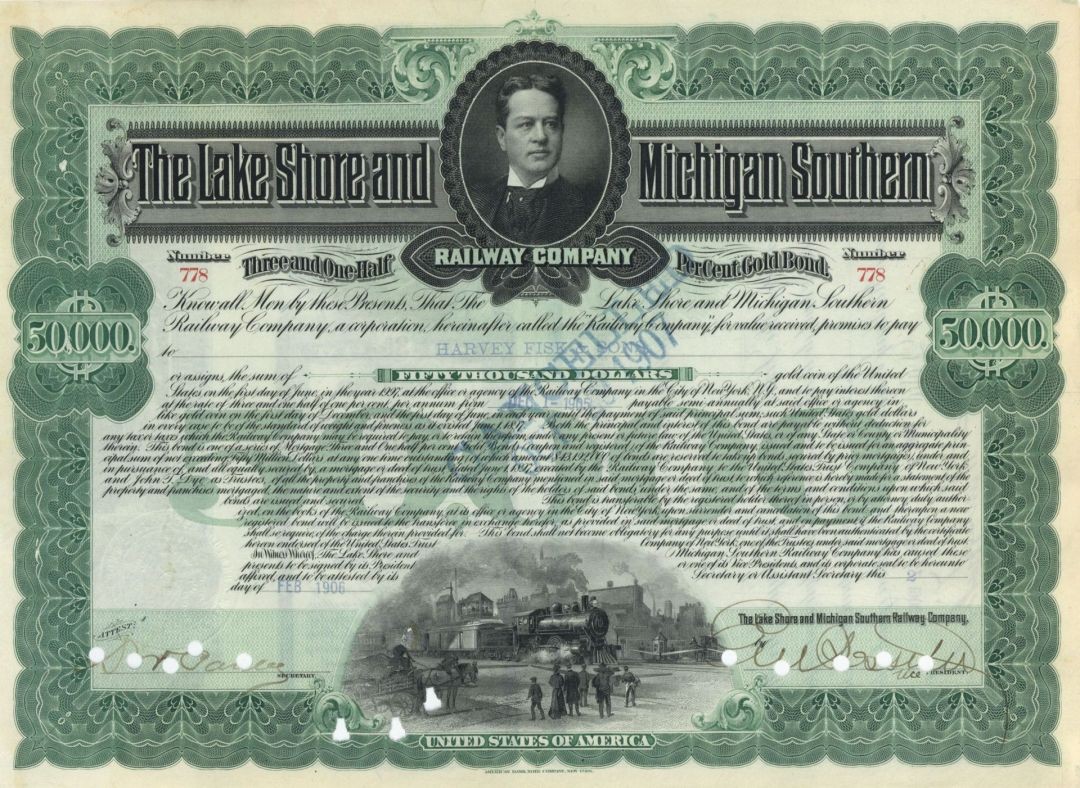 Lake Shore and Michigan Southern Railway - Gorgeous - 1900-1920\'s dated $50,00