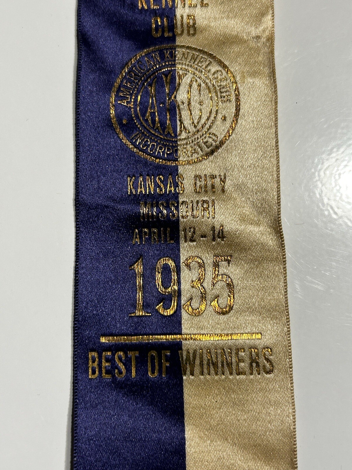 1935 Kansas City Missouri AKC Kennel Club Dog Show Vintage Ribbon Fair