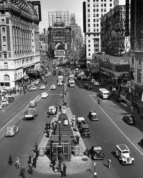 High angle view Times Square Manhattan looking north intersection - Old Photo
