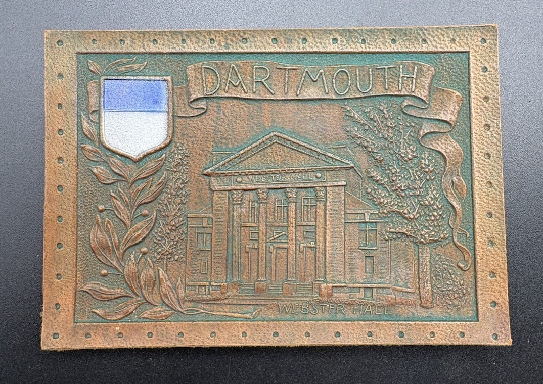 c1910 Large Dartmouth College Webster Hall Tobacco Leather 3.5x2.5 Antique