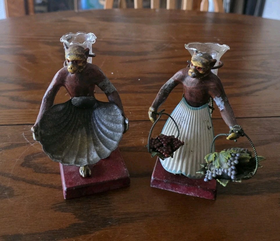 Vintage Pair Petites Choses Figural Monkey Bud Vases 5.5
